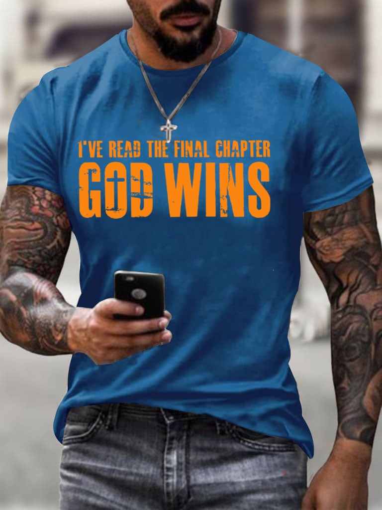 🔥Buy 3 Get 15% Off🔥Men's God Wins I've Read The Final Chapter Print T-Shirt