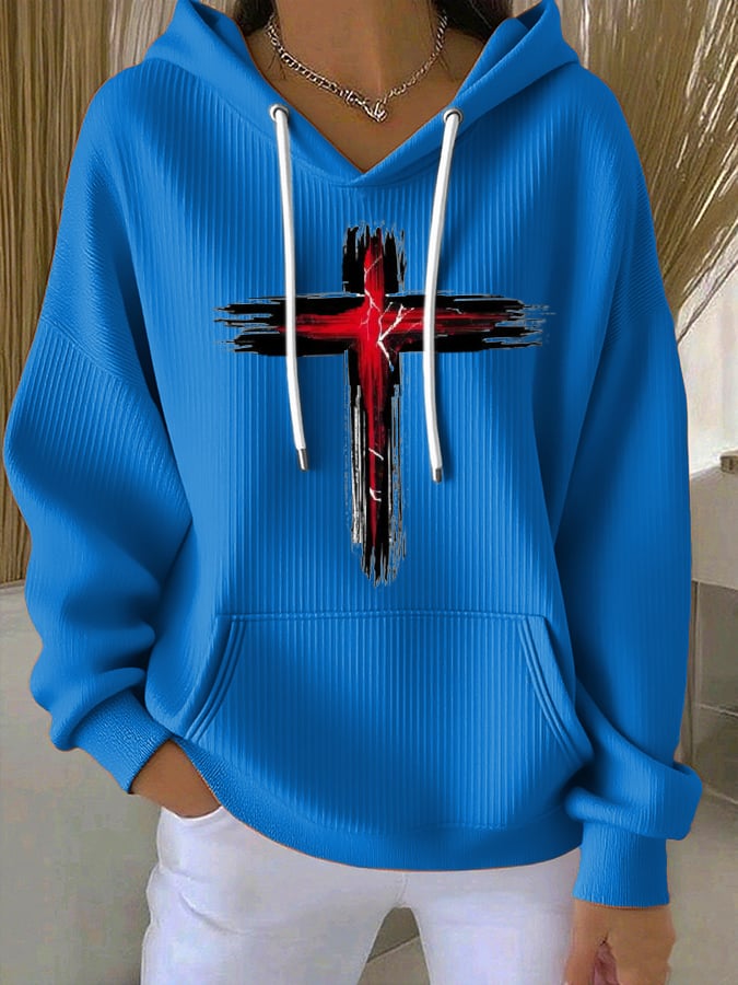 Women's Casual Simple Cross Textured Hoodie