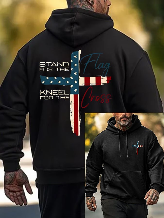 🔥Buy 3 Get 15% Off🔥Men's Stand For The Flag Kneel For The Cross Printed Casual Hoodie