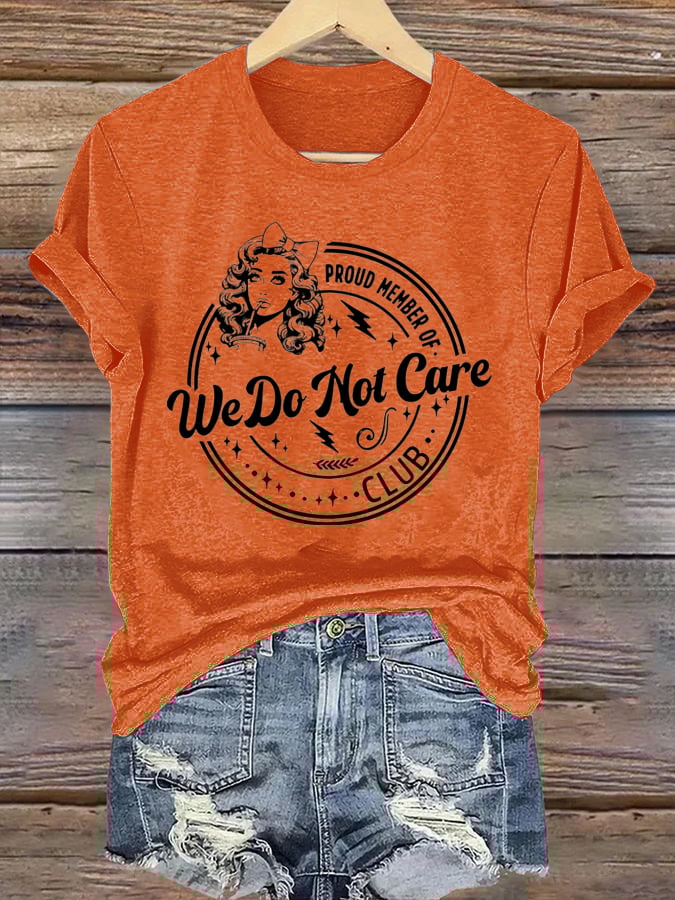 Women's  Round-Neck Retro Funny Proud Member Of  Club We Do Not Care Menopause Perimenopause Print T-Shirt