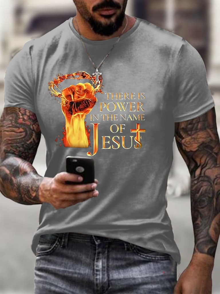 Men's There Is Power In The Name Of Jesus Print Casual T-Shirt
