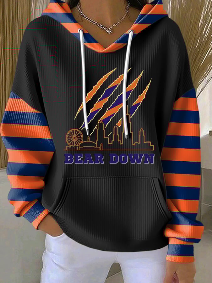 Women's football Print Long Sleeve Hooded Sweatshirt