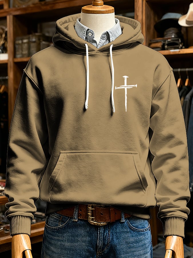 🔥Buy 3 Get 15% Off🔥Men's Retro Faith Cross Print Long Sleeve Casual Hooded Sweatshirt