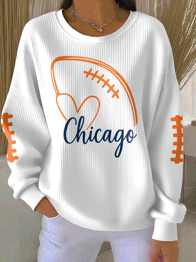 Women's Rugby Print Knit Crew Neck Long-Sleeved Top