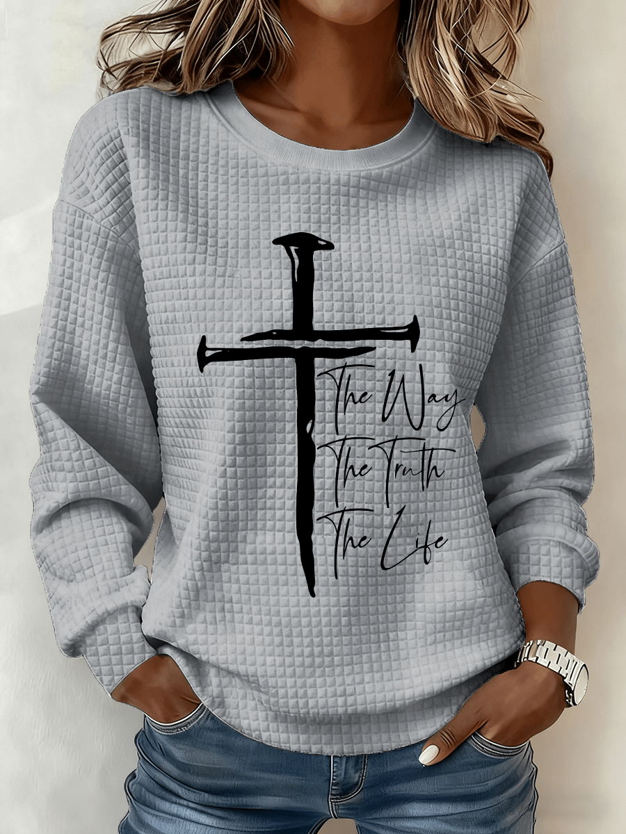Women's Cross Crew Neck Waffle Sweatshirt