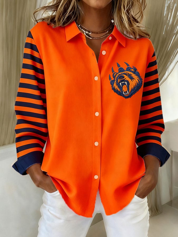 Women's football print casual collared shirt