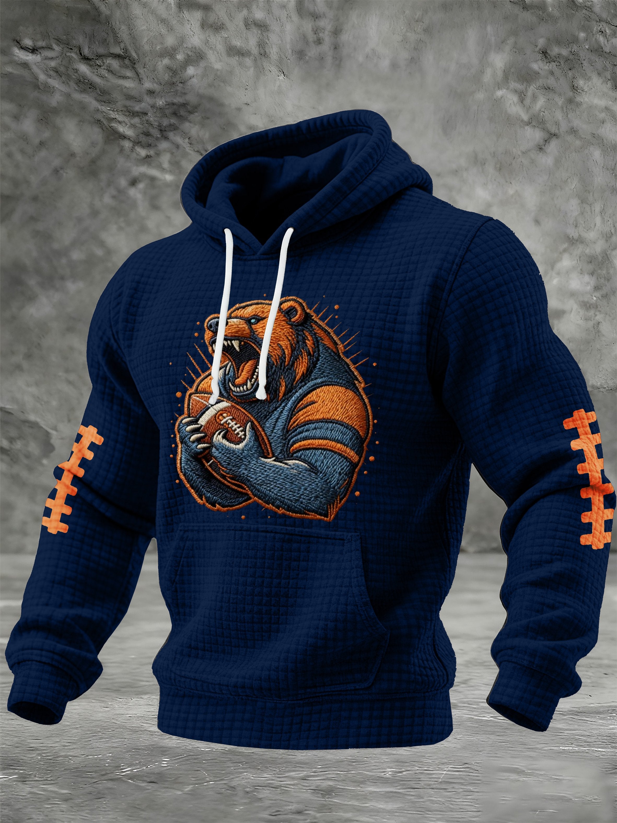 Men's Football Print Checkered Fabric Hooded Sweatshirt