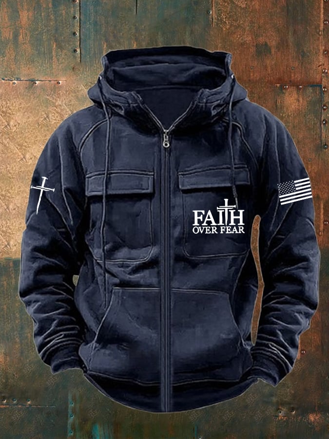 🔥Buy 3 Get 15% Off🔥Men's Faith Over Fear Print Multi-Pocket Jacket
