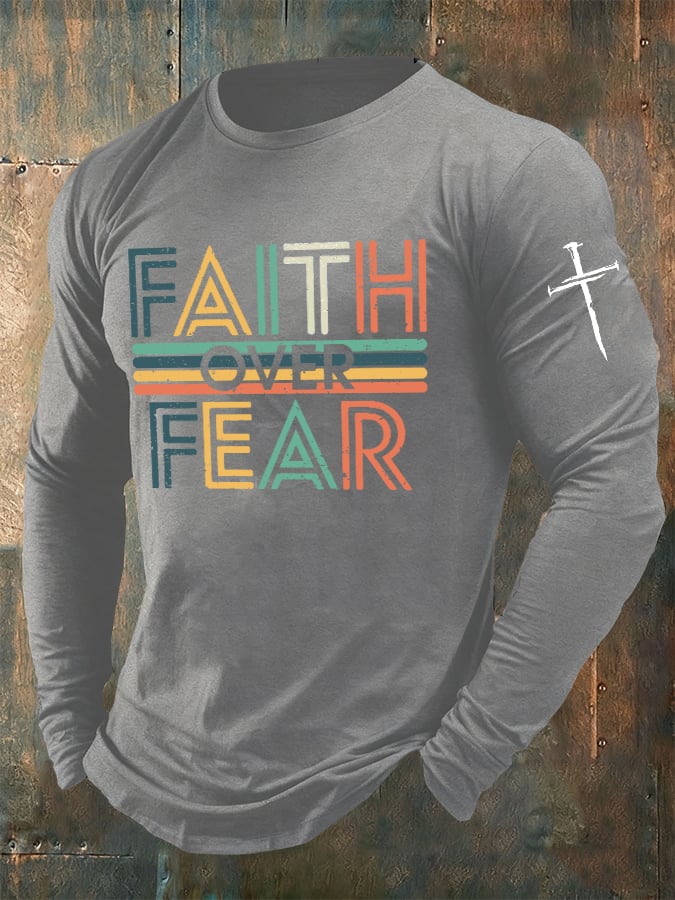 🔥Buy 3 Get 15% Off🔥Men's casual long-sleeved faith overcomes fear printed long-sleeved T-shirt