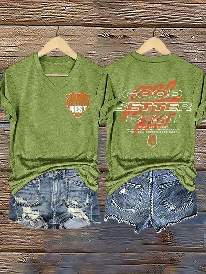V-Neck Retro Good Better Best Print T-Shirt