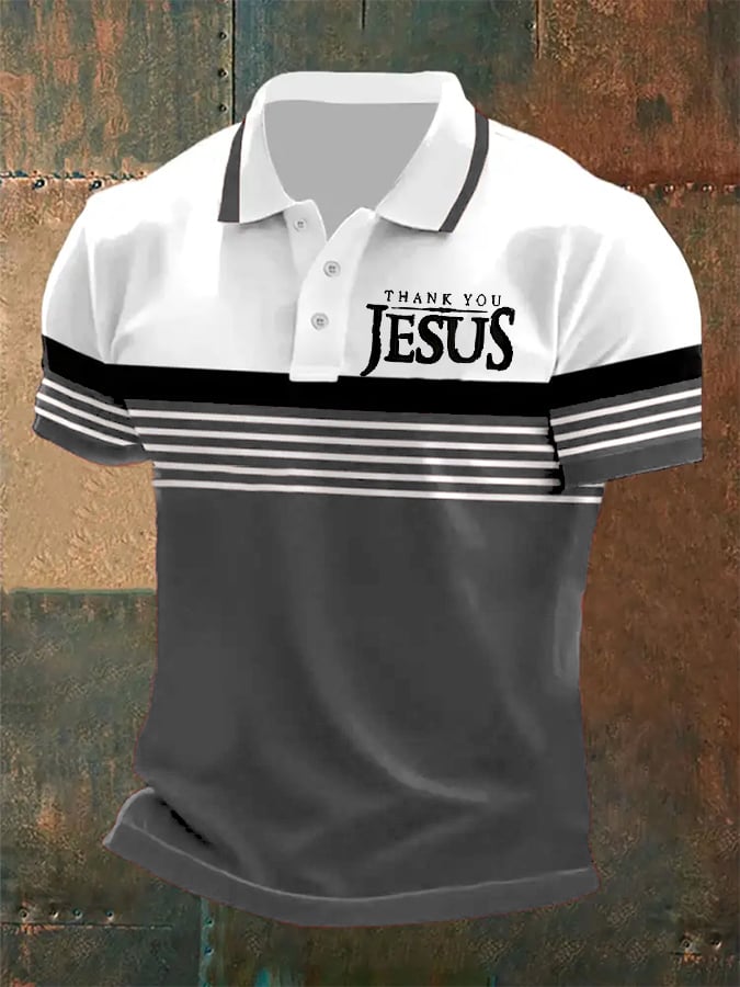 🔥Buy 3 Get 15% Off🔥Men's Thank You Jesus Printed Casual Polo Shirt