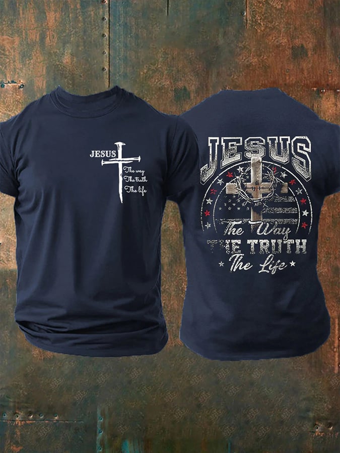 🔥Buy 3 Get 15% Off🔥Men's Jesus The Way The Truth The Life Print Round Neck T-Shirt