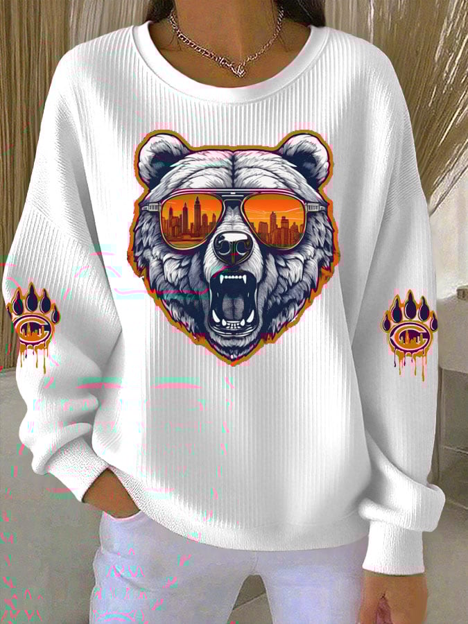 Women's Football Print Knitted Crew Neck Long Sleeve Top