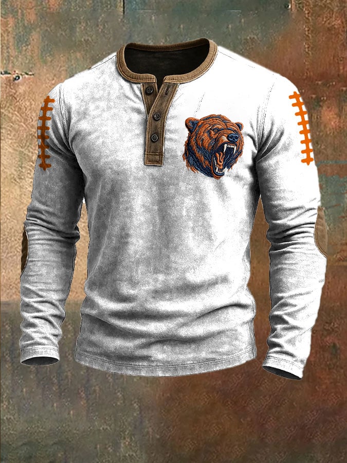 Men's Football Print Henley Top