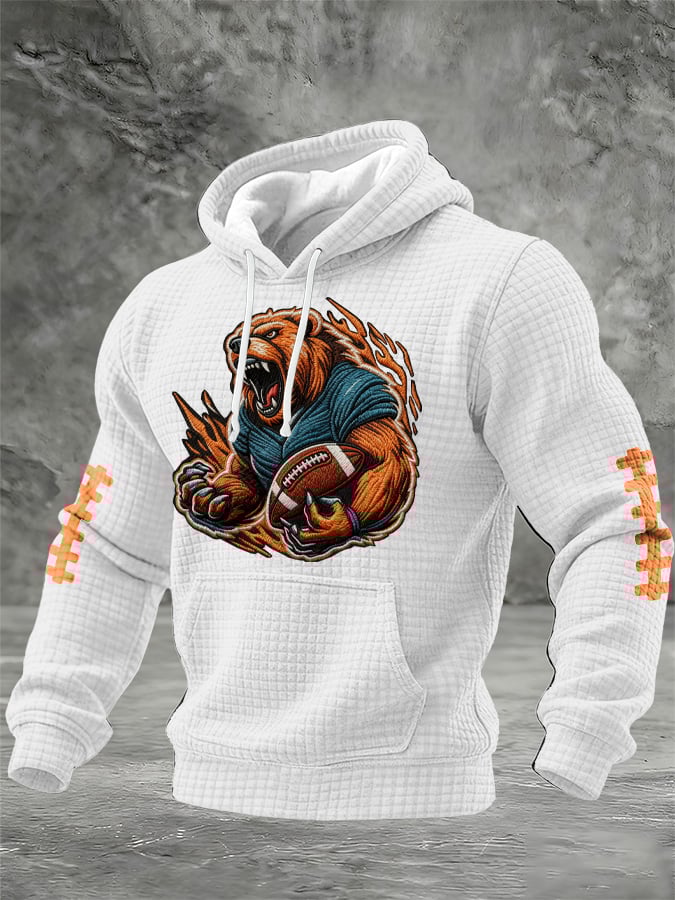 Men's Football Print Checkered Fabric Hooded Sweatshirt