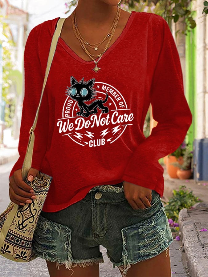 Women's  Retro Funny Proud Member Of  Club We Do Not Care Menopause Perimenopause Print long-sleeved  T-Shirt