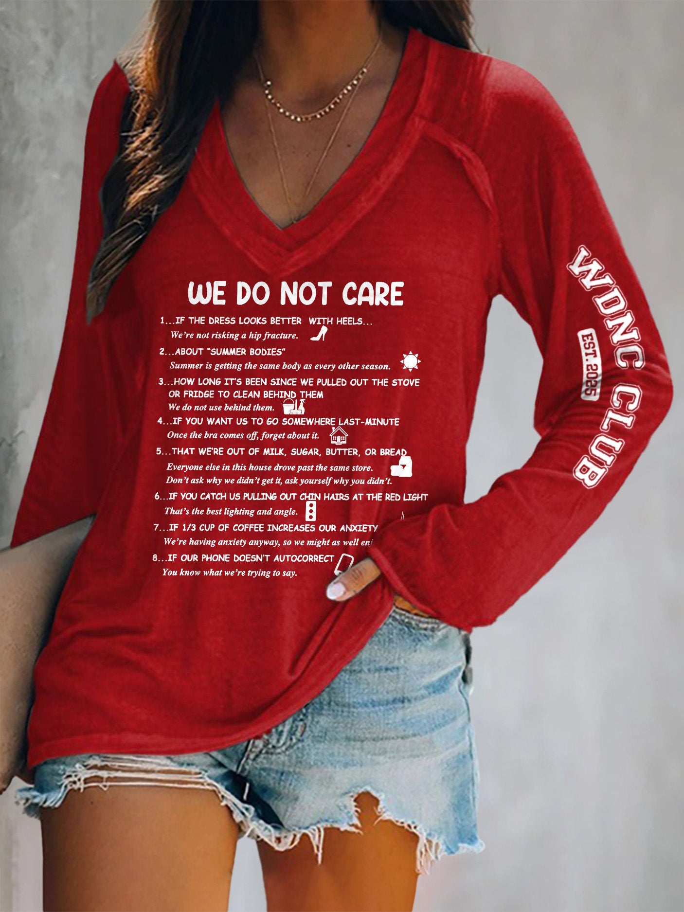 V-neck Retro Funny WDNC Menopause Perimenopause Print T-Shirt