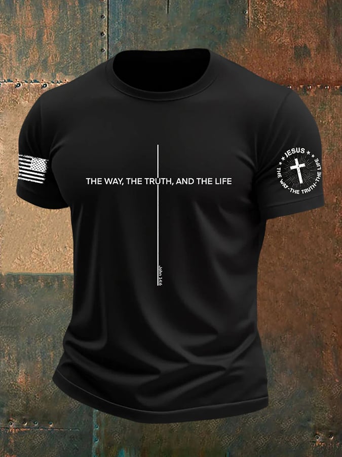 🔥Buy 3 Get 15% Off🔥Men's Jesus The Way The TruthThe Life Print Round Neck T-Shirt