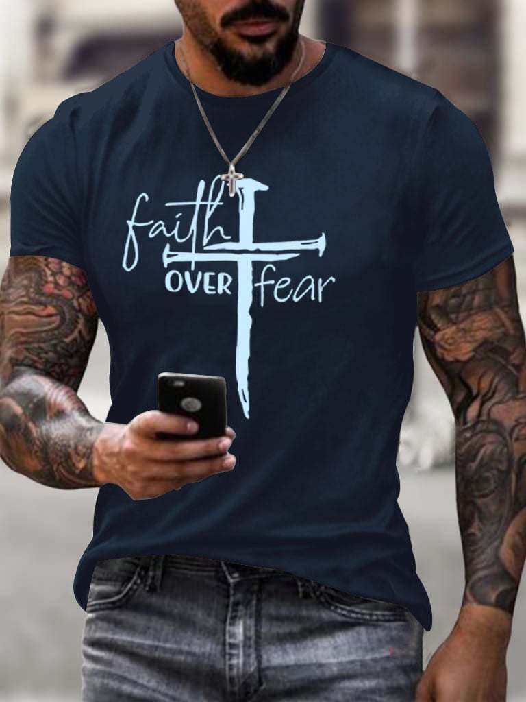 🔥Buy 3 Get 15% Off🔥Men's Faith Over Fear Print T-Shirt