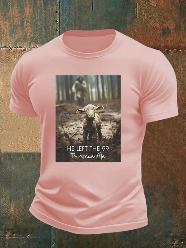 🔥Buy 3 Get 15% Off🔥Men's  He Left the 99 to Rescue Me, Jesus and Lost Sheep, Christian T-shirt