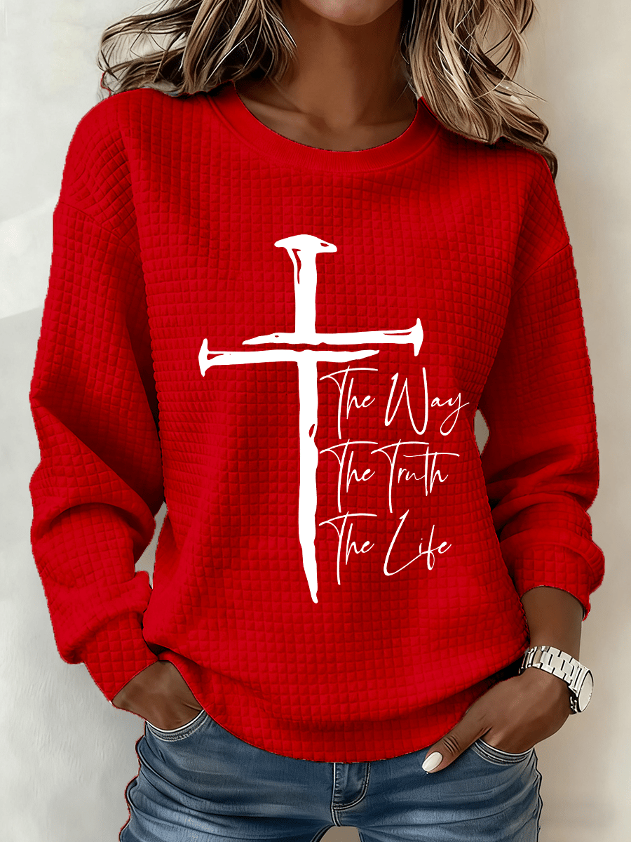 Women's Cross Crew Neck Waffle Sweatshirt