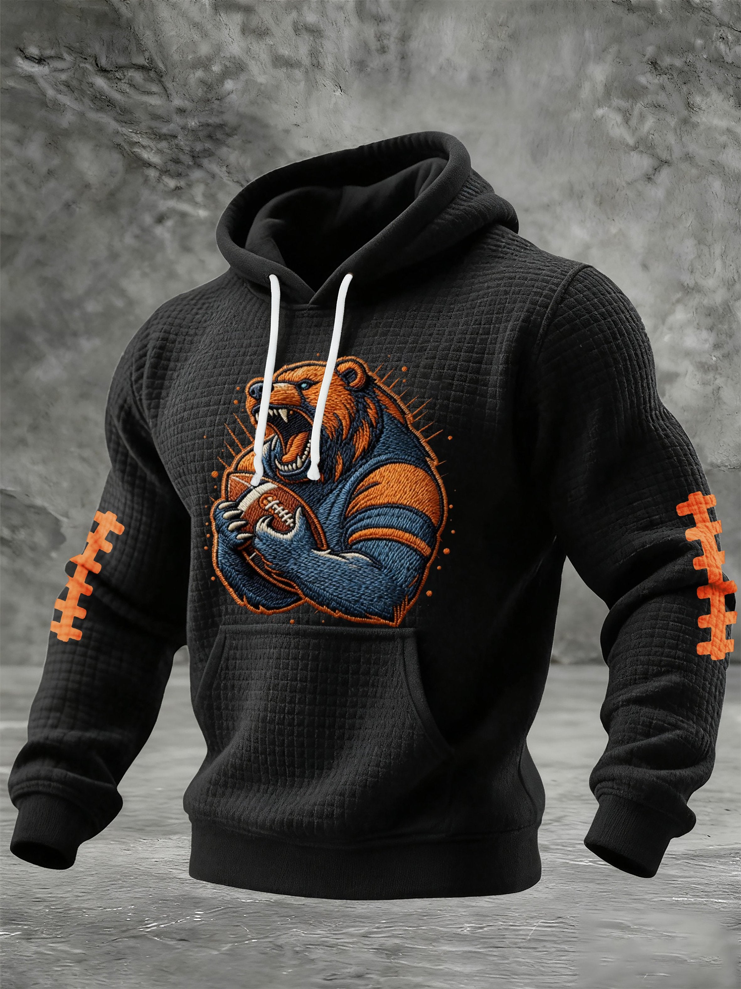 Men's Football Print Checkered Fabric Hooded Sweatshirt