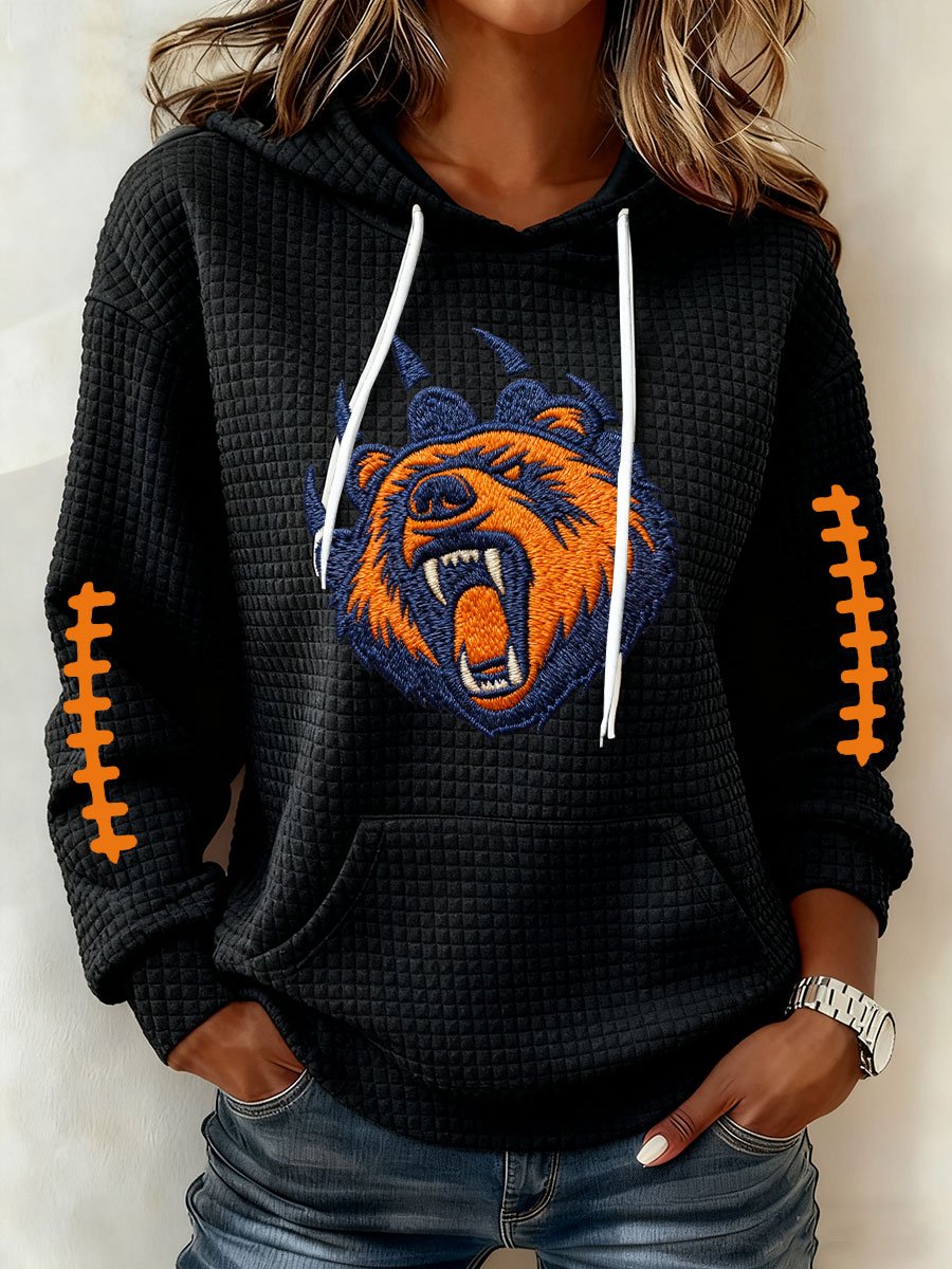 Women's Football Print Plaid Fabric Hooded Sweatshirt