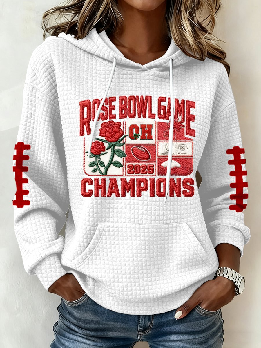 Women's rugby print waffle fabric hoodie