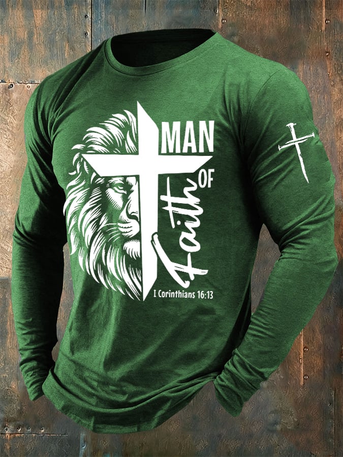 🔥Buy 3 Get 15% Off🔥Men's casual long-sleeved MAN OF Faith printed long-sleeved T-shirt