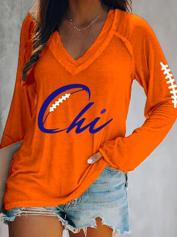 Women's Rugby Print V-Neck T-Shirt