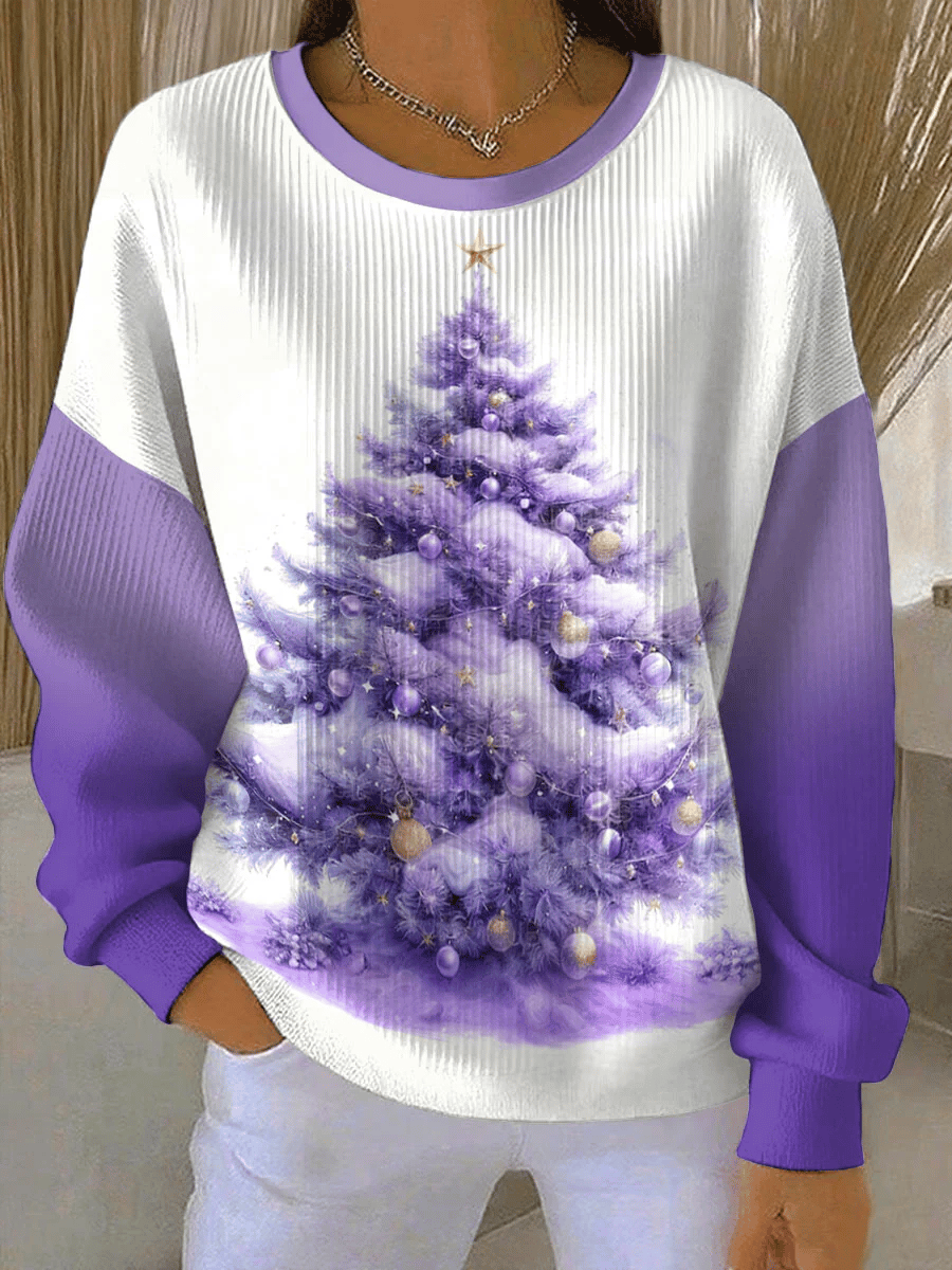 Women's Purple Art Christmas Alzheimer's Awareness Print Round Neck Sweatshirt