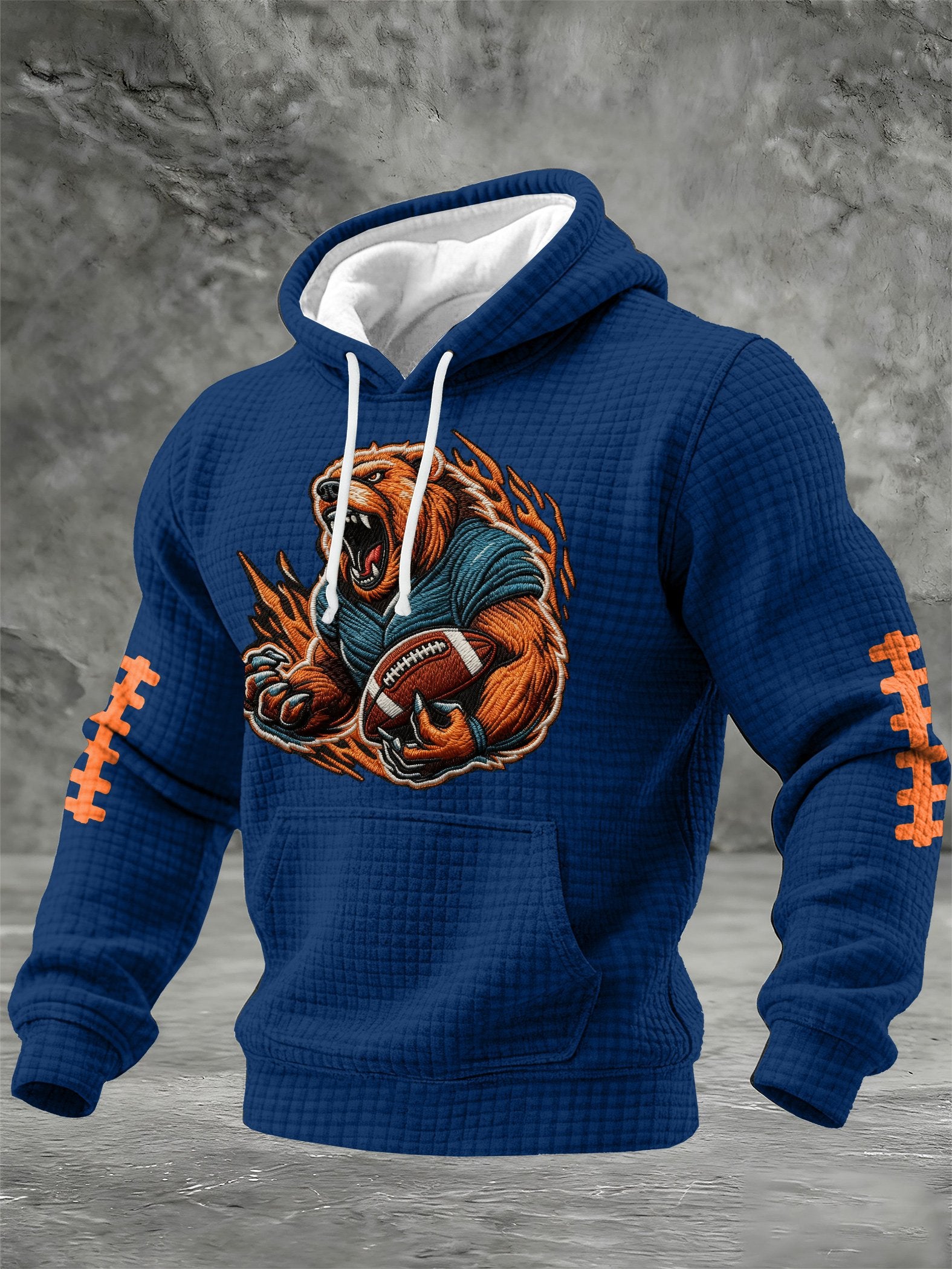 Men's Football Print Checkered Fabric Hooded Sweatshirt