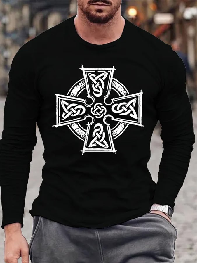 🔥Buy 3 Get 15% Off🔥Men's Casual Celtic Cross Print Long Sleeve T-Shirt