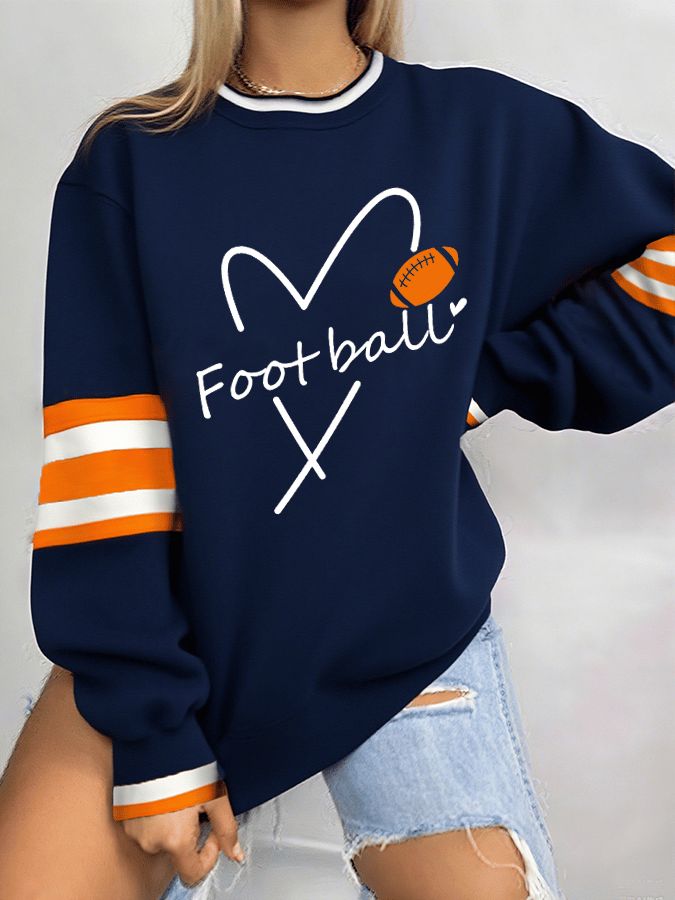 Women's Football Print Crew Neck Sweatshirt