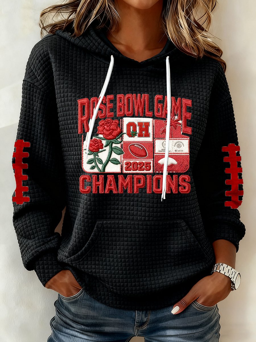 Women's rugby print waffle fabric hoodie