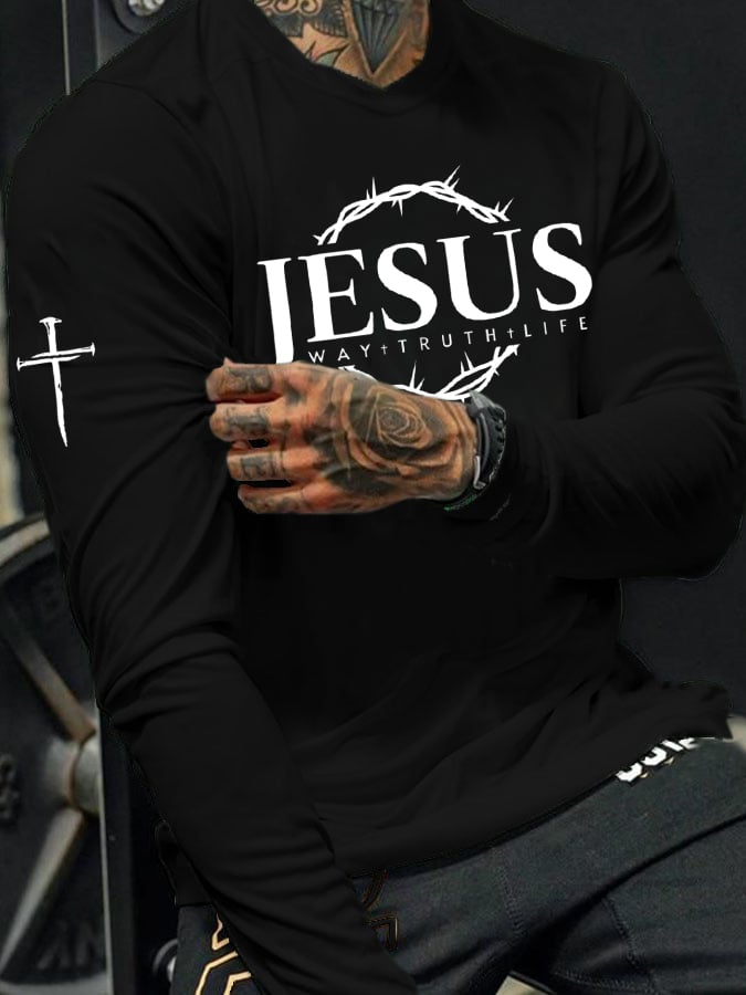 🔥Buy 3 Get 15% Off🔥Men's Jesus The Way The Truth The Life Print Long Sleeve T-shirt