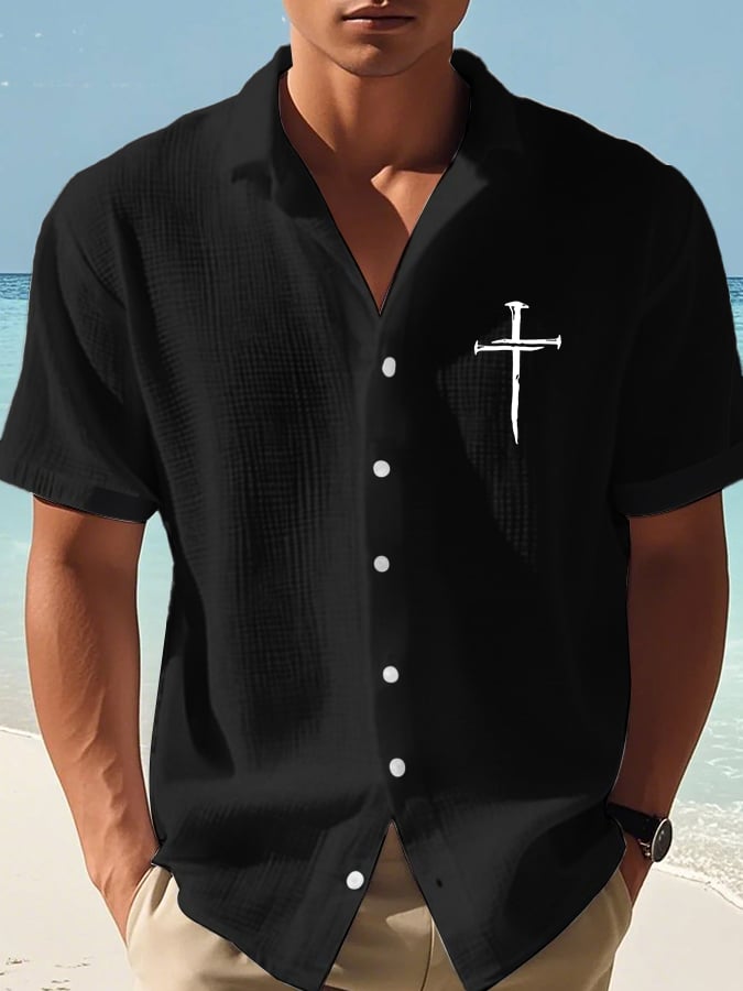 🔥Buy 3 Get 15% Off🔥Men's Faith Cross Print Waffle Shirt