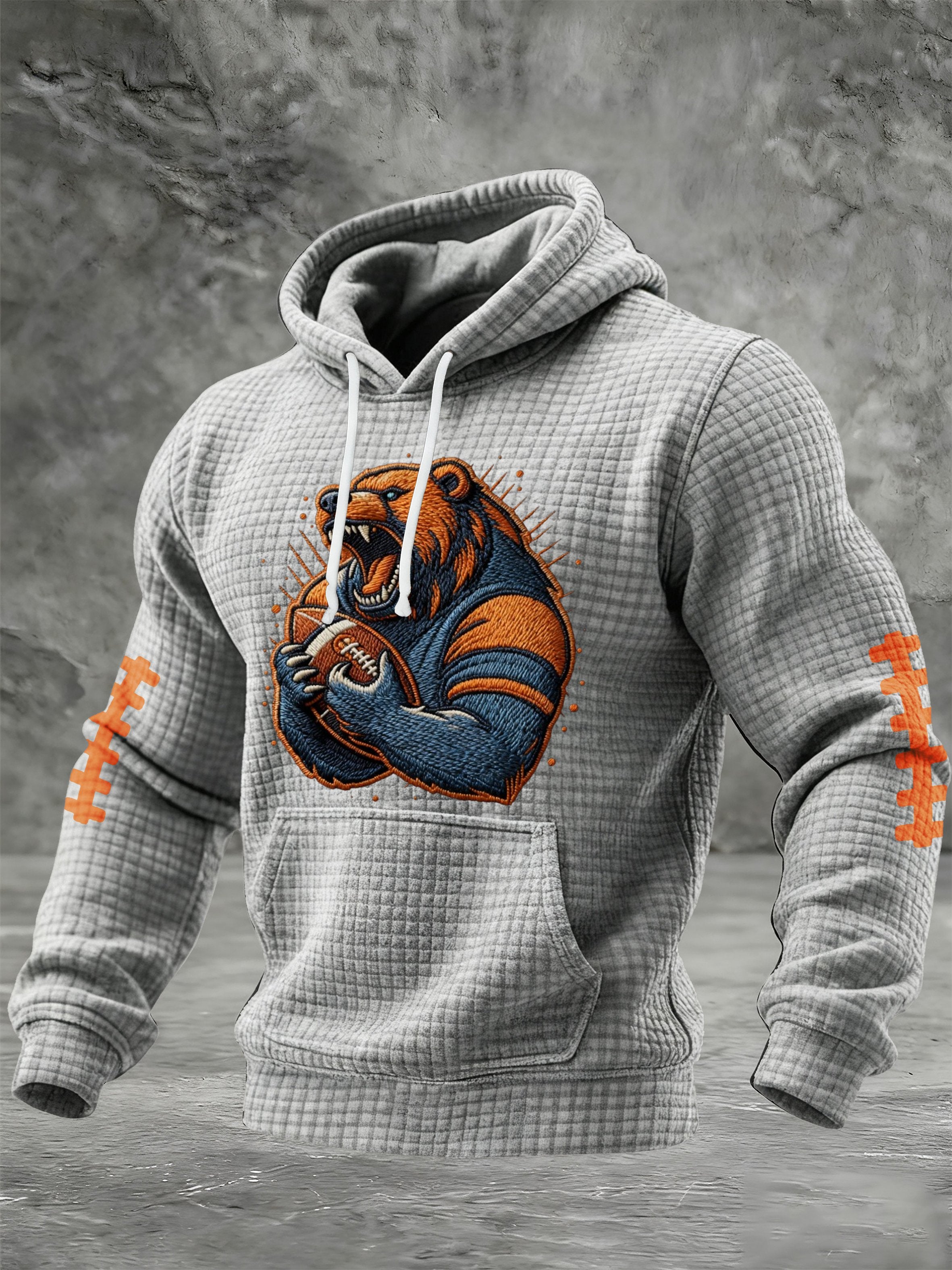 Men's Football Print Checkered Fabric Hooded Sweatshirt