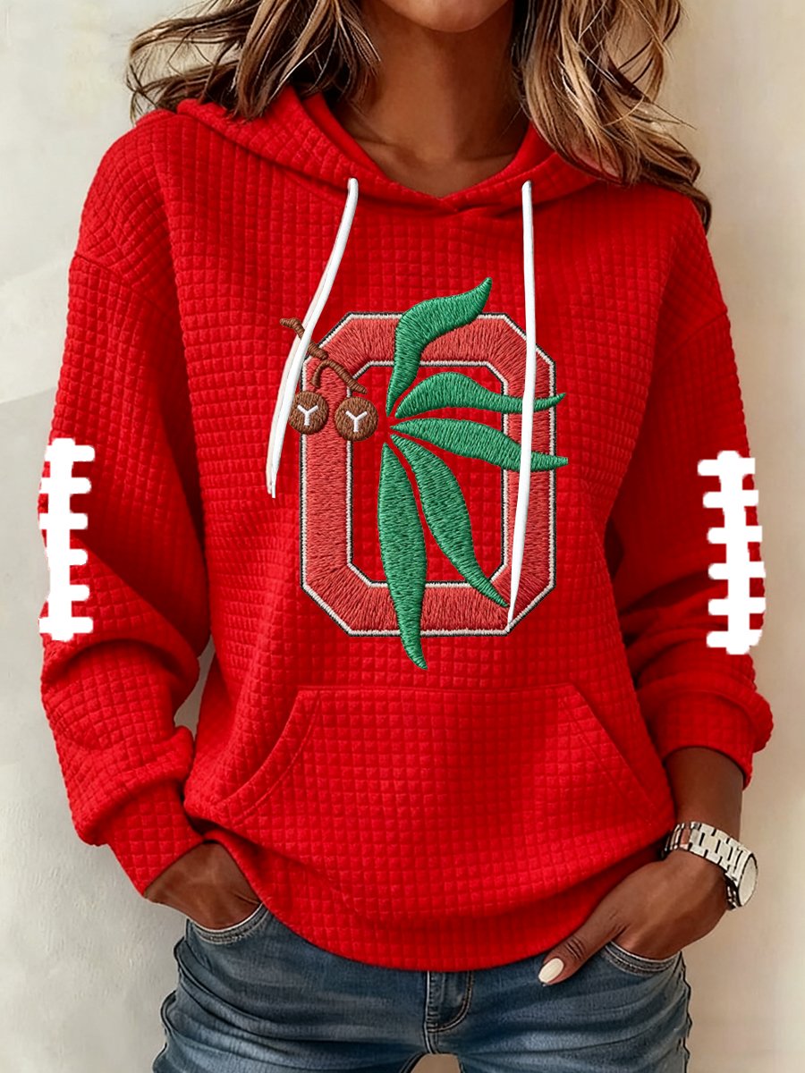 Women's rugby print waffle fabric hoodie