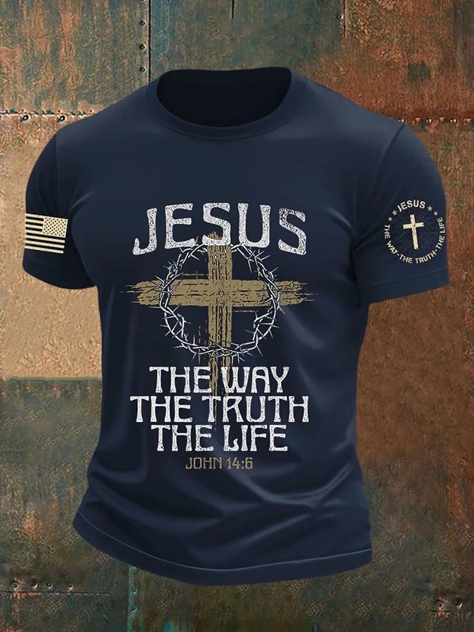 🔥Buy 3 Get 15% Off🔥Men's Jesus The Way The TruthThe Life Print Round Neck T-Shirt