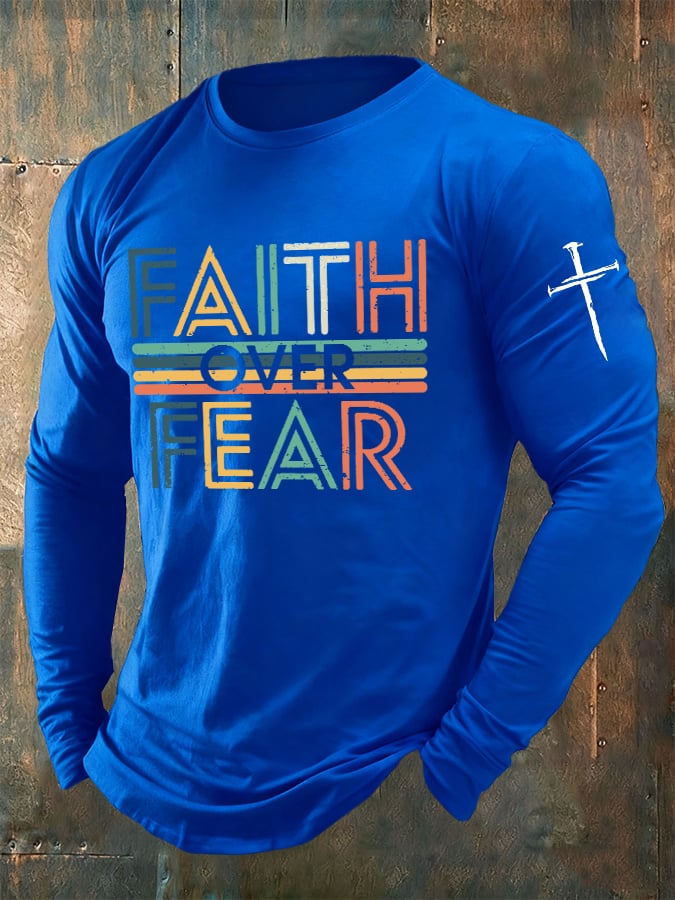 🔥Buy 3 Get 15% Off🔥Men's casual long-sleeved faith overcomes fear printed long-sleeved T-shirt