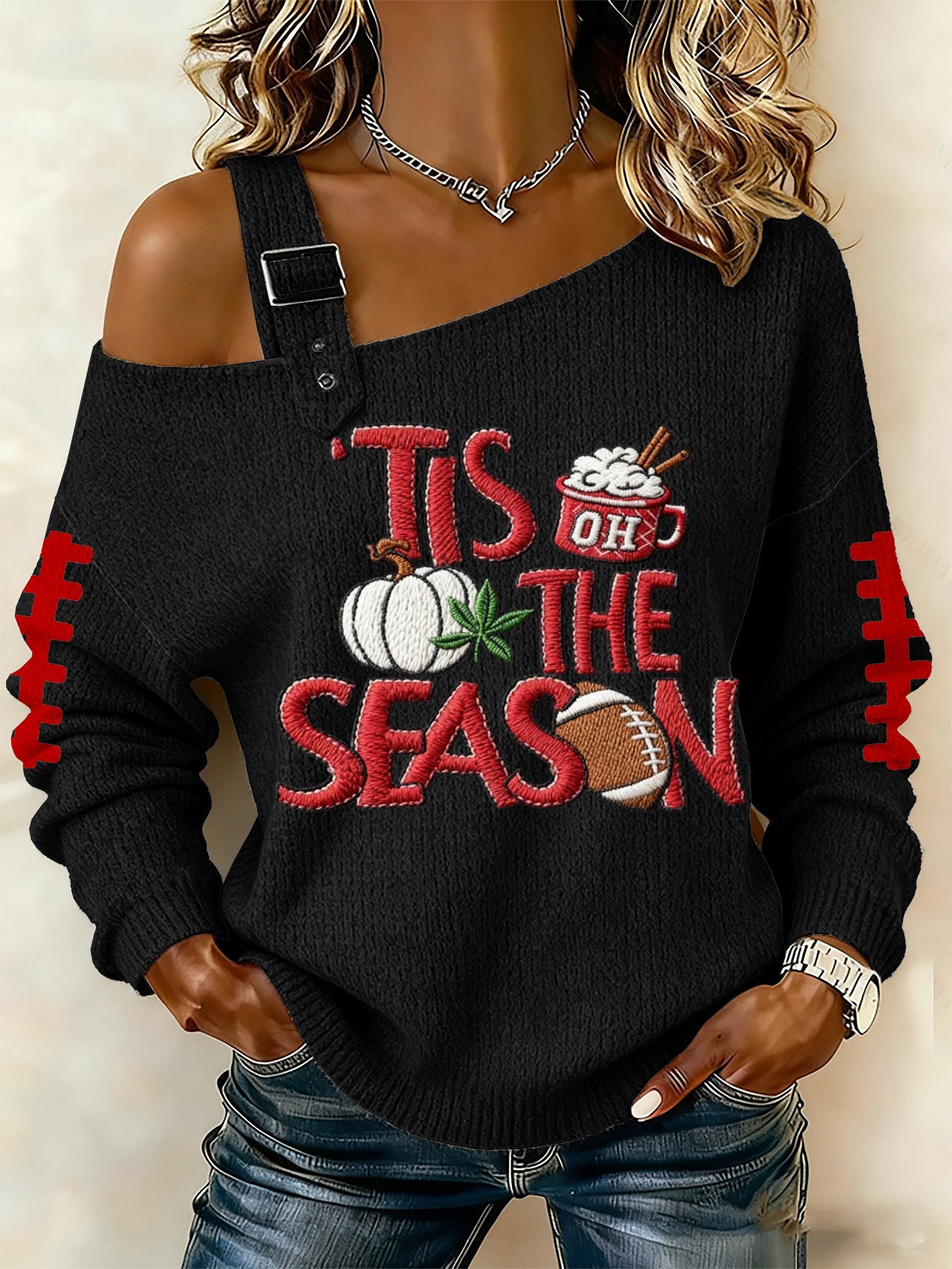 Women's Casual Print Off-Shoulder Knit Top