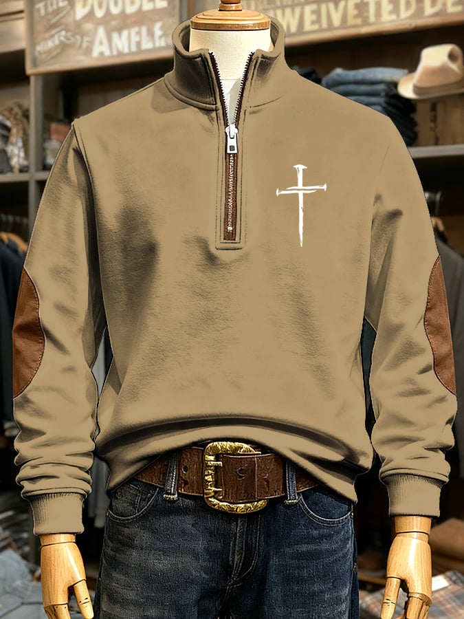 🔥Buy 3 Get 15% Off🔥Men's Vintage Faith Cross Print Casual Zip Sweatshirt