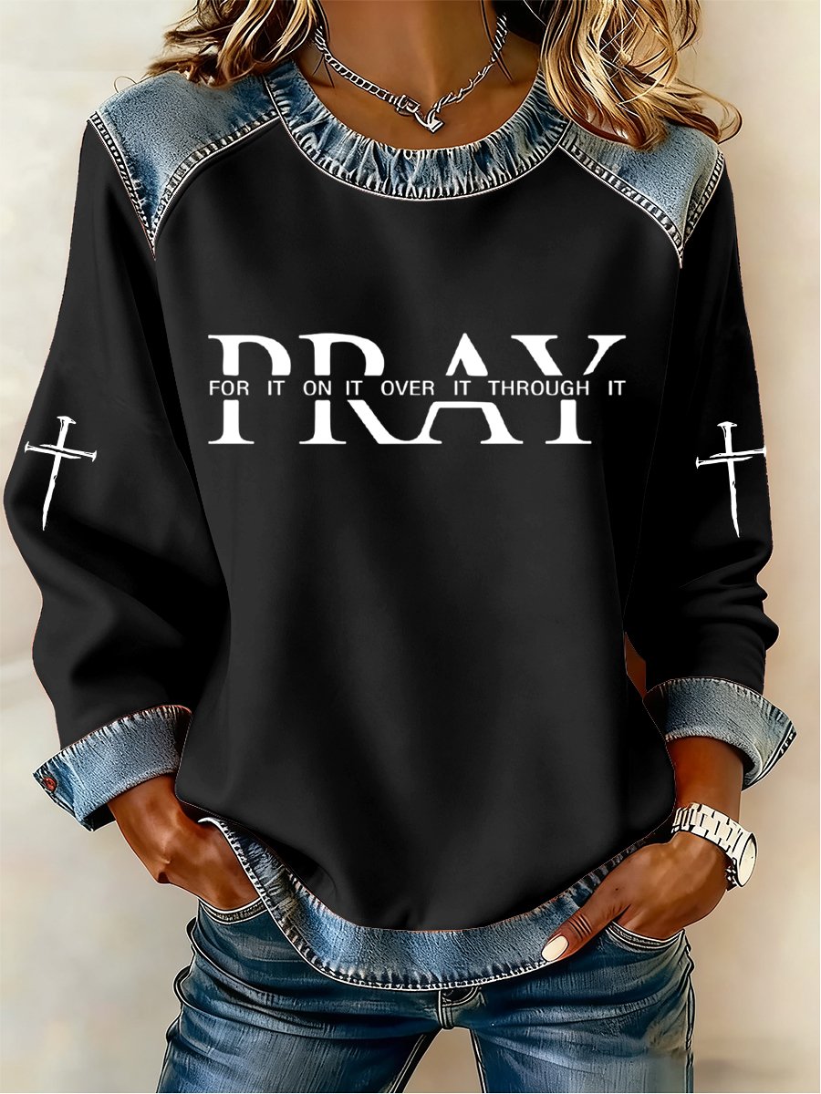 Women'S Christian Pray Print Sweatshirt