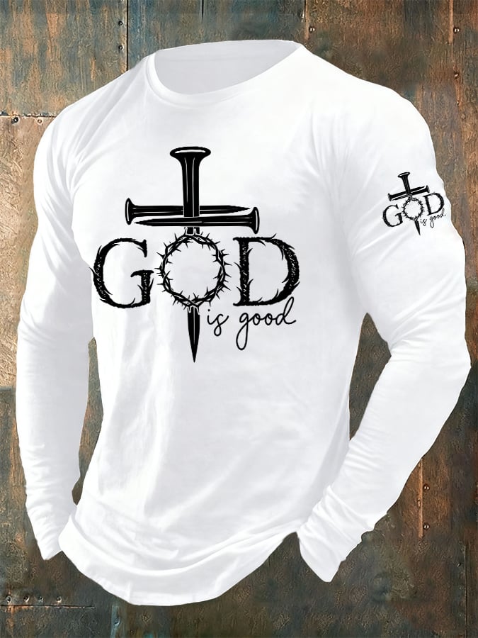 🔥Buy 3 Get 15% Off🔥Men's casual faith in a kind God printed long-sleeved T-shirt