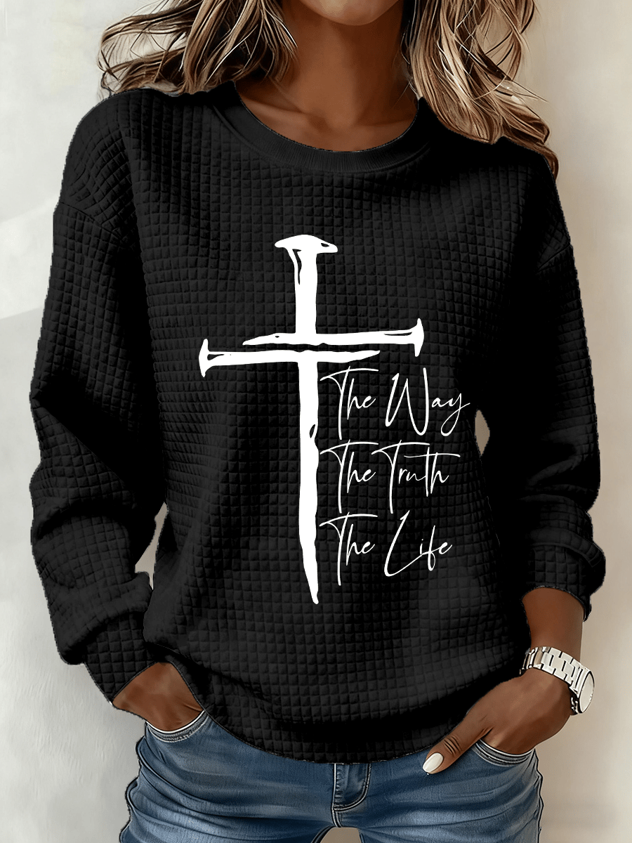 Women's Cross Crew Neck Waffle Sweatshirt