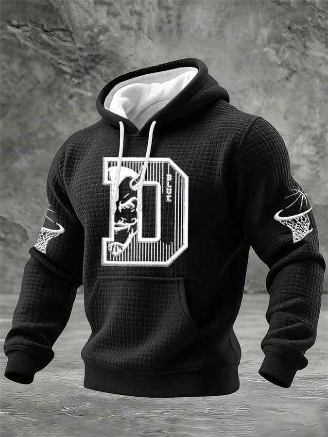 Men's Basketball Print Checkered Fabric Hooded Sweatshirt