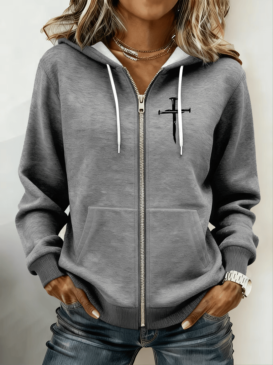 Women's Cross Retro Hooded Zip-Up Sweatshirt