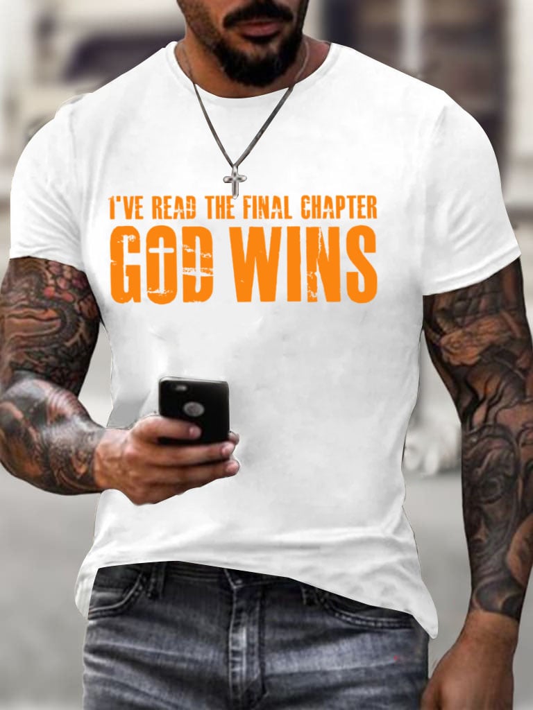 🔥Buy 3 Get 15% Off🔥Men's God Wins I've Read The Final Chapter Print T-Shirt