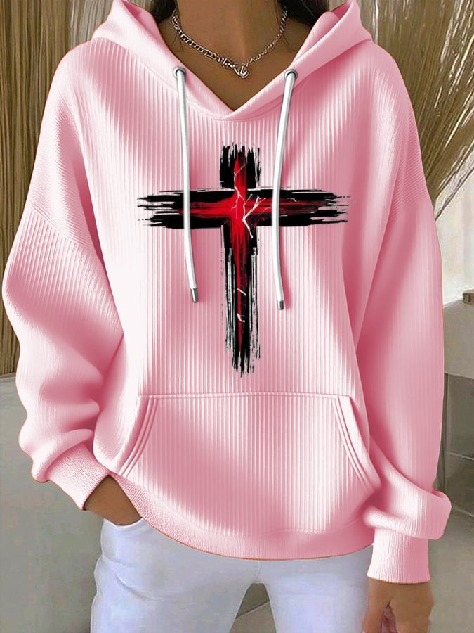 Women's Casual Simple Cross Textured Hoodie